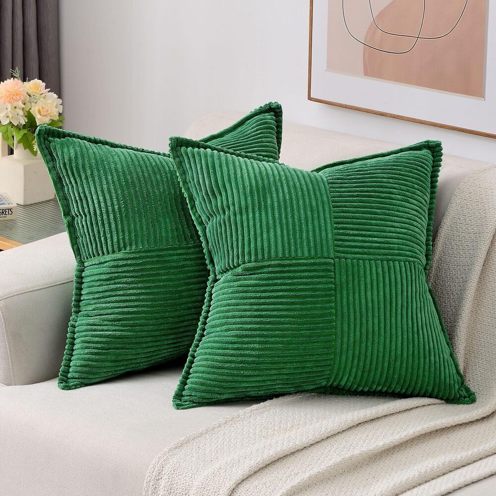 3829 Emerald Green Throw Pillow Covers 22x22 Inch Set of 2, Soft Corduroy
